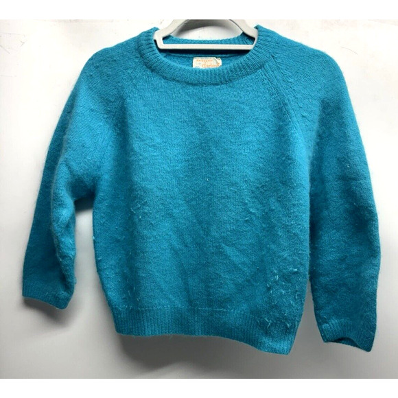 VINTAGE ANGELON BY DARLENE French Angora/Lamb Wool Sweater Blue W's Size 40 USA - Picture 1 of 11